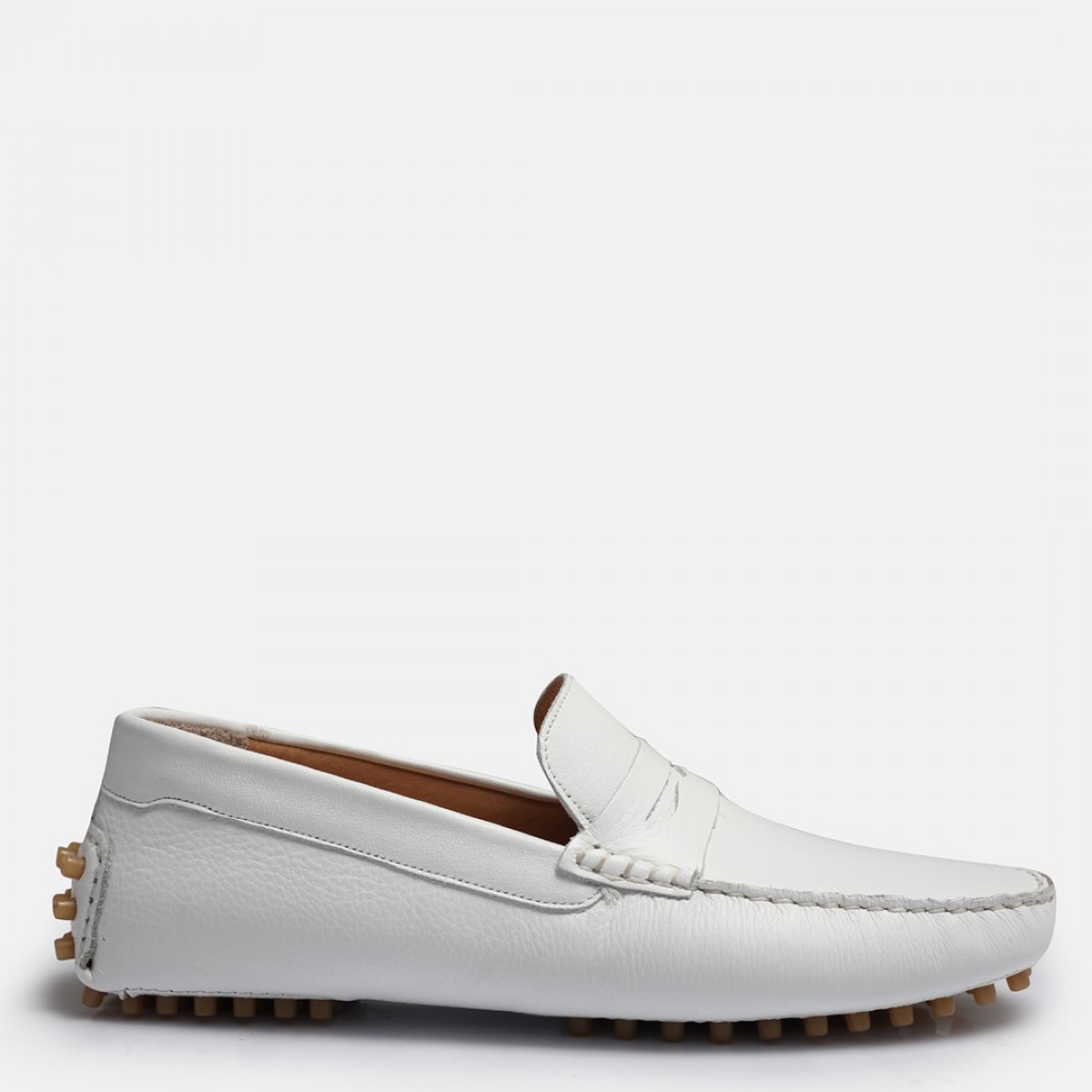 Beyaz Hakiki Deri  Loafer Ayakkabı