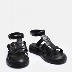 Siyah Hakiki Deri Sandalet